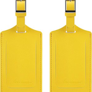Travelambo Luggage Tag Faux Leather for Suitcase Women Kids Funny Cute (Energetic Yellow)